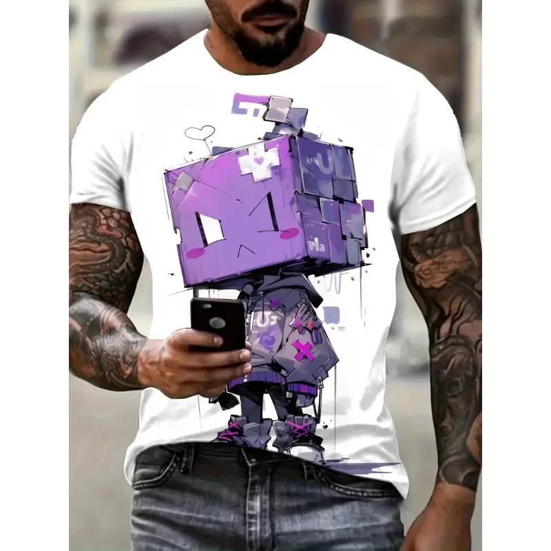 Summer Cartoon Men's T-shirt Fun Pattern 3D Printed Short Sleeve Fashion T-shirt Men's Loose Top T-shirt