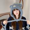 Cartoon Bear Ear Plush Knitted Hat Keep Warm Bear Ears Beanie Lovely Ear Protective Cap  For Women