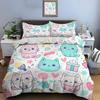 Cartoon Cats with Cute Print Bedding Set for Kids Luxury Gift 3pcs Digital Print Comforter Set Soft Comfortable Breathable