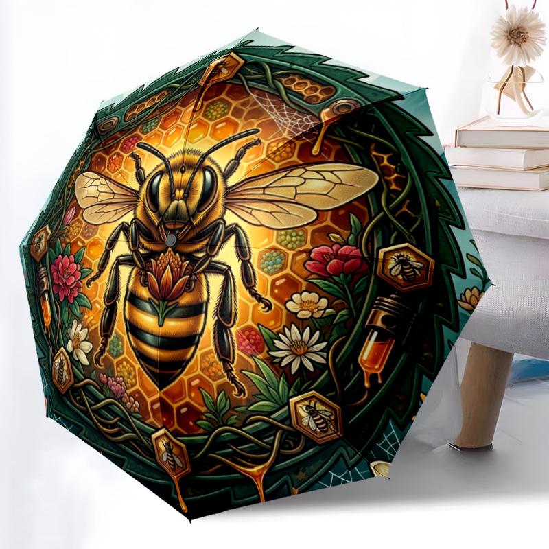 Bee Honeycomb Nature Artwork pattern umbrella, portable and foldable design, 8 ribs, a casual accessory for Halloween, Christmas, and birthday gifts.