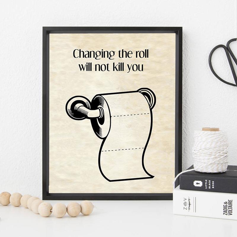 Funny Toilet Roll Poster Canvas Print Fun Fact Quote Bathroom Changing The Roll Paper Pictures Modern Vintage WC Decor Painting