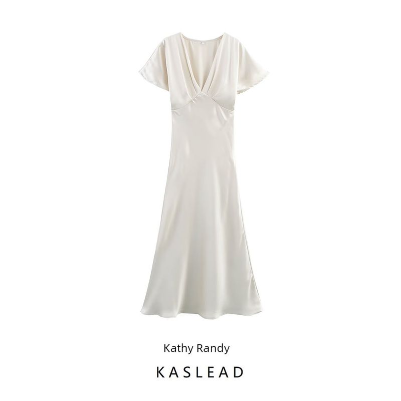 Kaslead New Arrival Women's Clothing Fashion Style Fashion Silm Silk Satin Texture Midi Skirt Dress 2330399