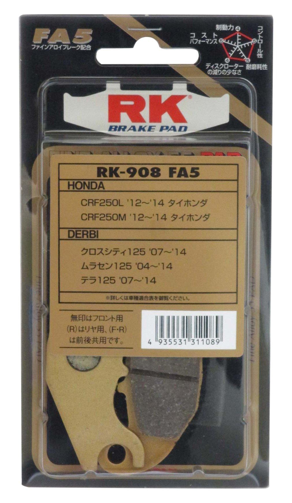 

Тормозная колодка RK FINE ALLOY HONDA:`12- 14 CRF250L (Фронт) и т.д. Мотоцикл Мотоцикл 2 Колеса 908FA55