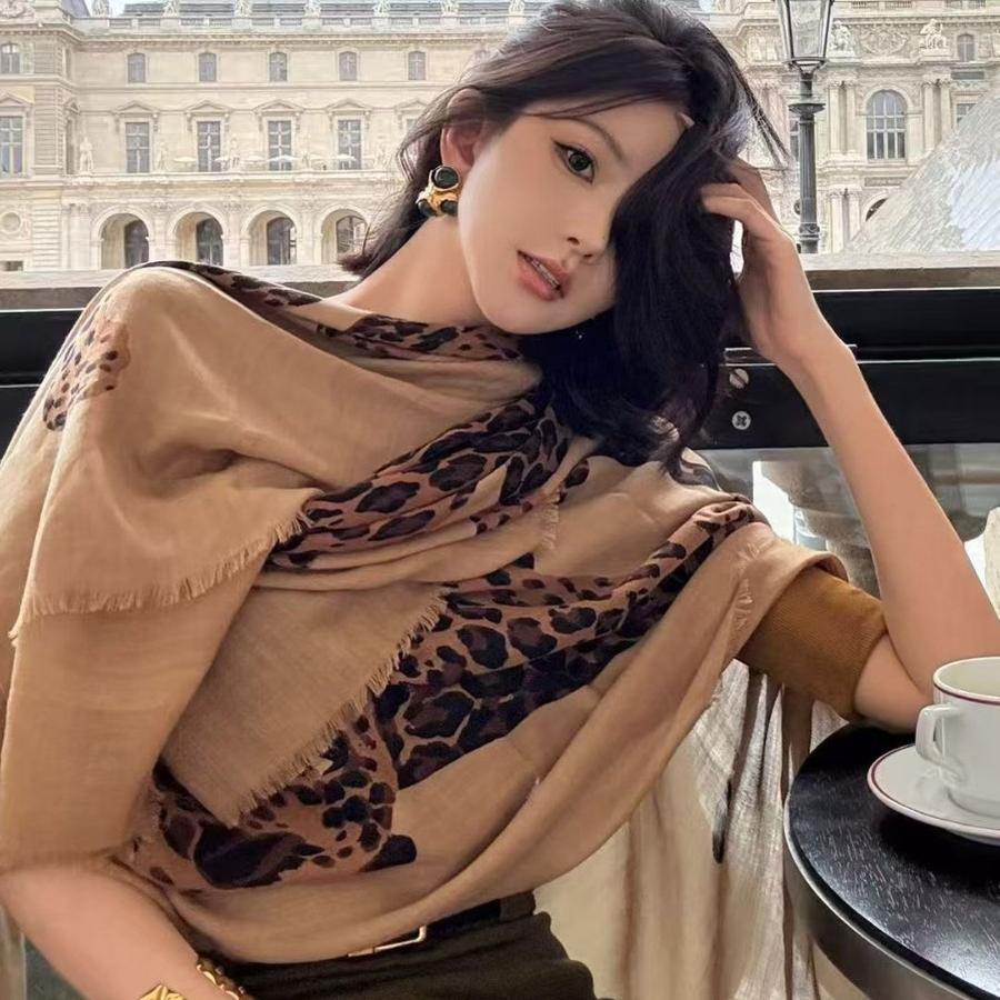 New Cotton Linen Scarf for Women, Leopard Print Long Wrap, American Style, Cashmere Thin, Spring/Autumn Warmth Neck Protection