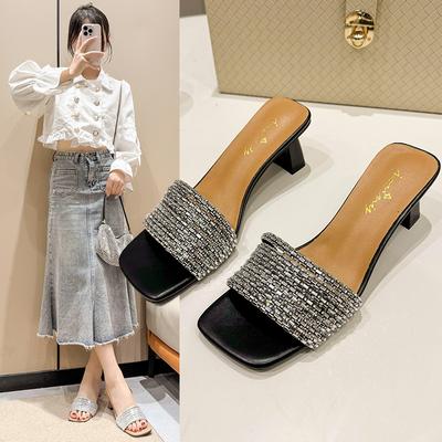 French Rhinestone Temperament Sandals Girl Wearing Summer New Fairy Style Fashion Versatile with Skirt Cool Slippers