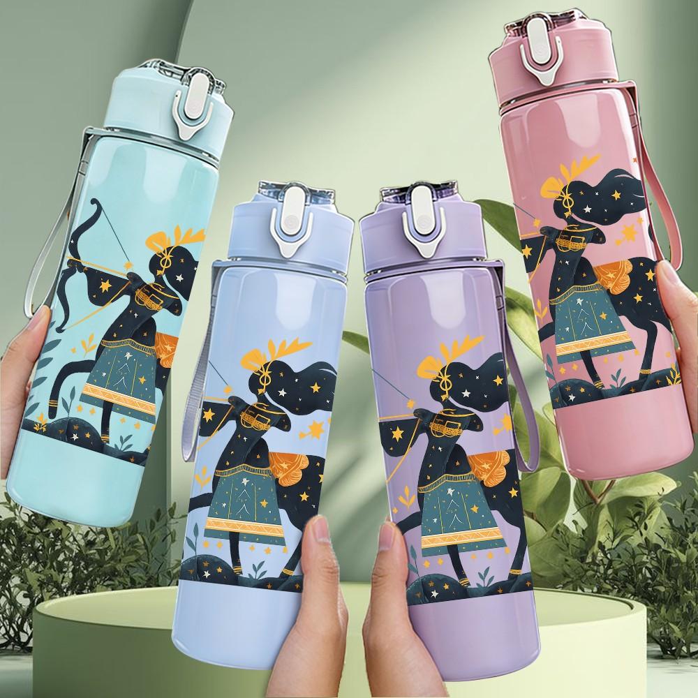 1PC Archer Lady Illustration 750ml Color Plastic Sports Water Bottle Leakproof Flip Straw Lid Suitable for Sports Office Home Use