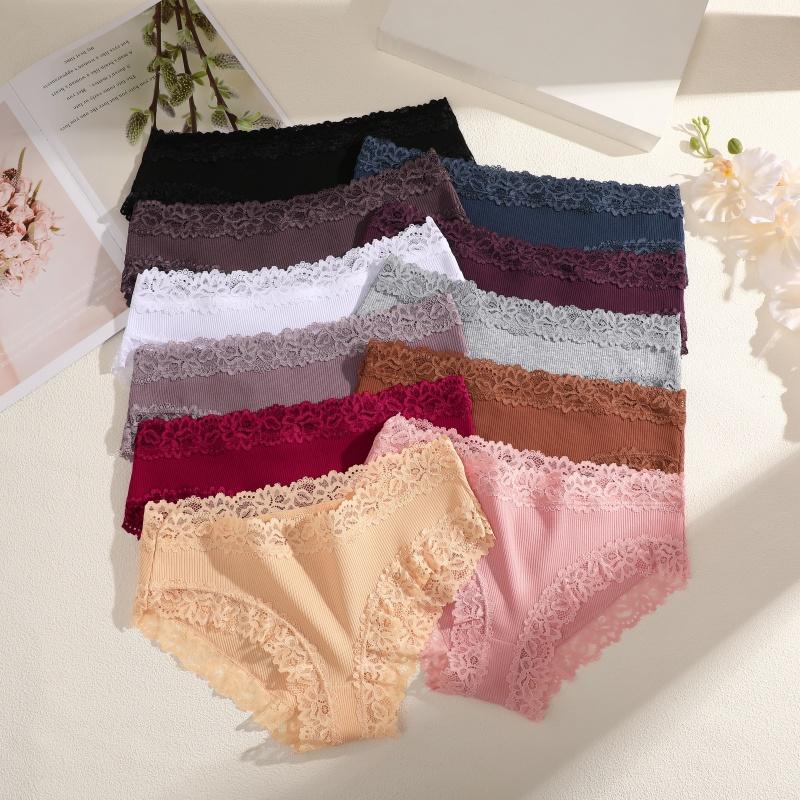 Damen Nahtlose Baumwollhöschen Sexy Spitze Einfarbige Hohe Taille Elastische Unterwäsche Hohe Qualität Atmungsaktive Intimpflege Lingerie