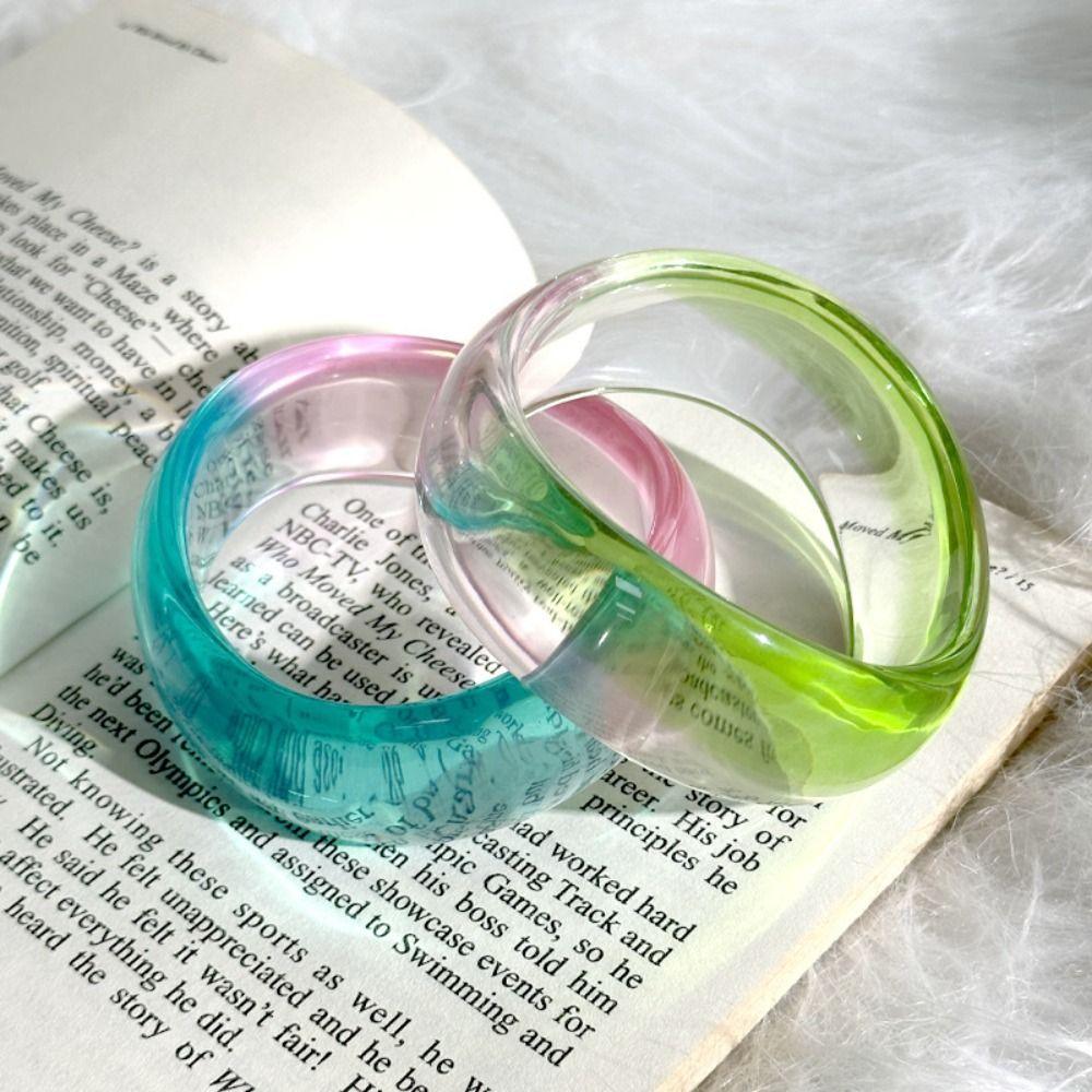 Transparent Jelly Color Wide Bracelet Gradient Geometric Irregular Bangle  Girls