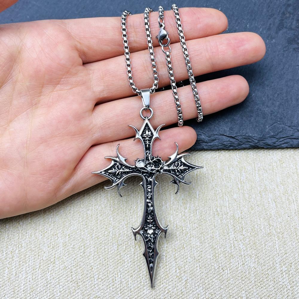1 Stück Gothic Doppelseitiger Kreuz Anhänger Halskette Nischen Persönlichkeits Design Hip Hop Retro Punk Accessoires