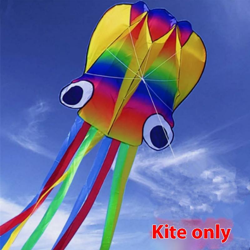

1 Set Giant Soft Kites For Adults Outdoor Toys Rainbow Colored 3D Octopus Soft Kite 4M Giant Kite With 100M Tire Line as the picture