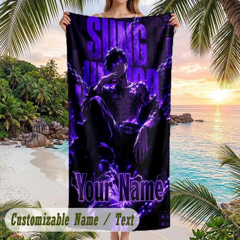 Solo Leveling Beach Towel, Personalized Custom Name Text, Quick Dry Large Absorbent Towel For Beach Pool
