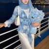 ZANZEA Women Lace-up V-neck Gradient Print Casual Long Sleeve Cover Up Blouse