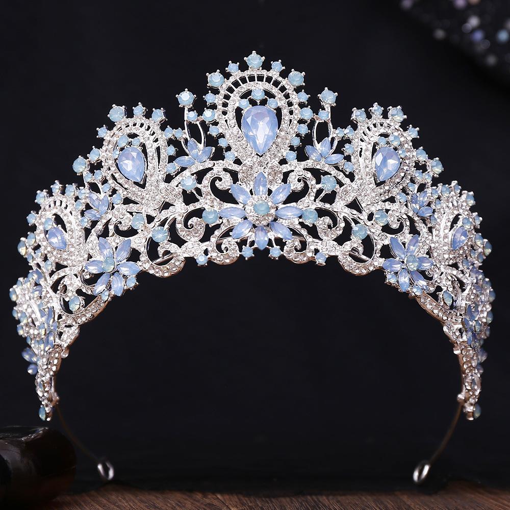 DIEZI 8 Colors Baroque Rhinestone Flower Tiara For Women Party Luxury Bridal Bride Crystal Crown Hair Accessories Jewelry