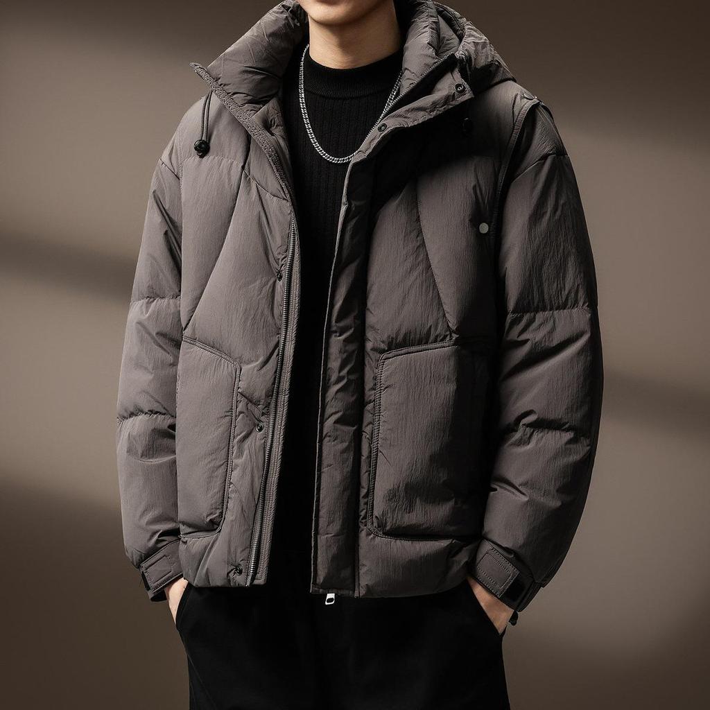 Men's High-End Lightweight 90% White Duck Down Puffer Jacket with Hood - Winter Warmth and Cold Protection