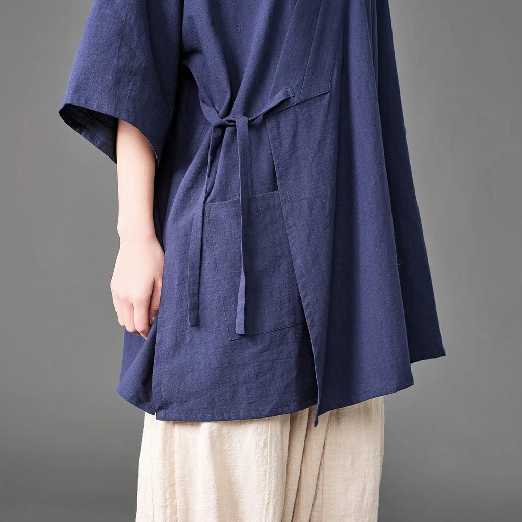 Men Tang Dynasty Hanfu Shirt Loose Mid Sleeve Open Front Cardigan Vintage Chinese Traditional Casual Streetwear Summer Tops