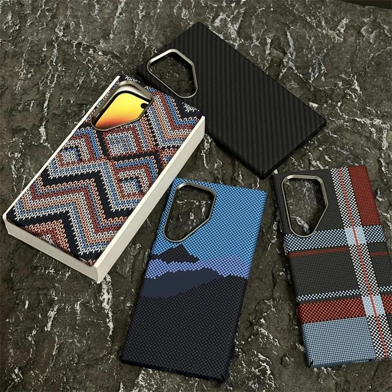 For Samsung Galaxy S25 Ultra Carbon Fibre Relief MagSafe Phone Case S23 S24Ultra Plus Wireless Charging Hard PC Shockproof Cover