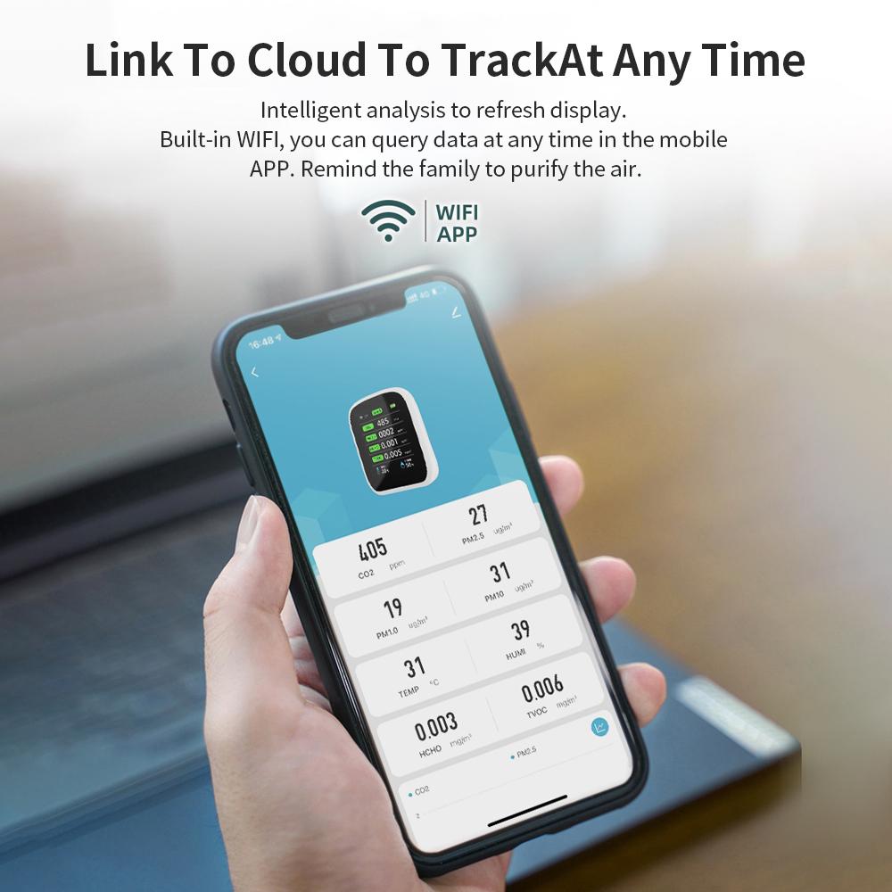 Tuya Wifi 8in1 Air Quality Meter Multifunctional PM1.0 PM2.5 PM10 CO2 TVOC HCHO Temperature Humidity Tester CO2 Detector