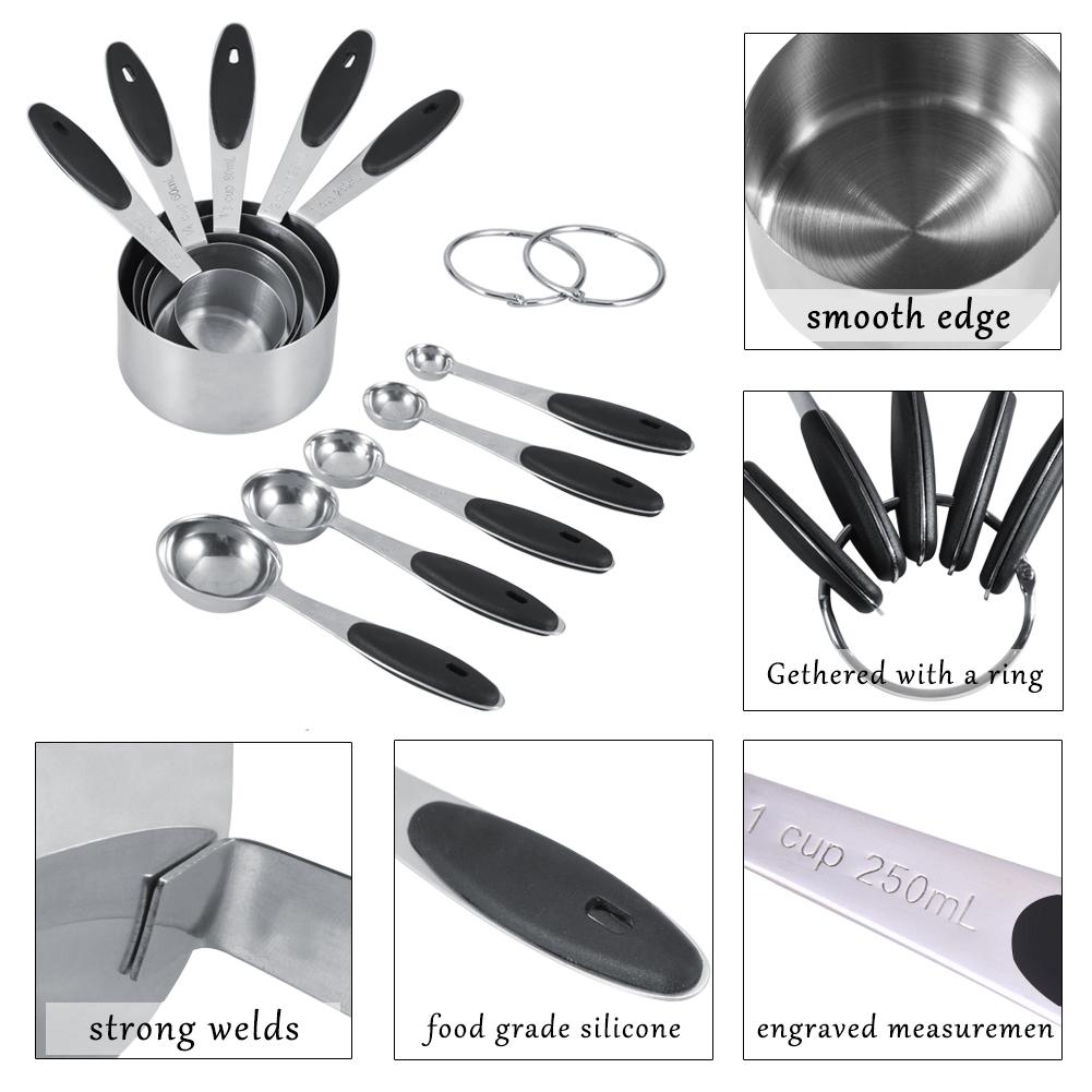 

Ejoyous 10 Pieces Stainless Steel Measuring Cups and Spoons with Silicone Handle Grip Kitchen M