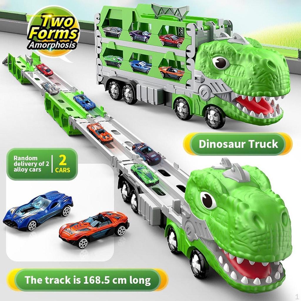 Dinosaur Track Transporter Set, Truck Car Toy, Novel Folding Ejection for