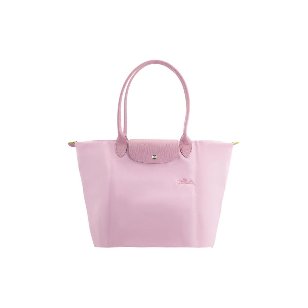 Longchamp Le Pliage Green Solid Color Embroidered Logo Snap Flap Zipper Closure Tote Bag Women Tote Bags Pink 1899919P75