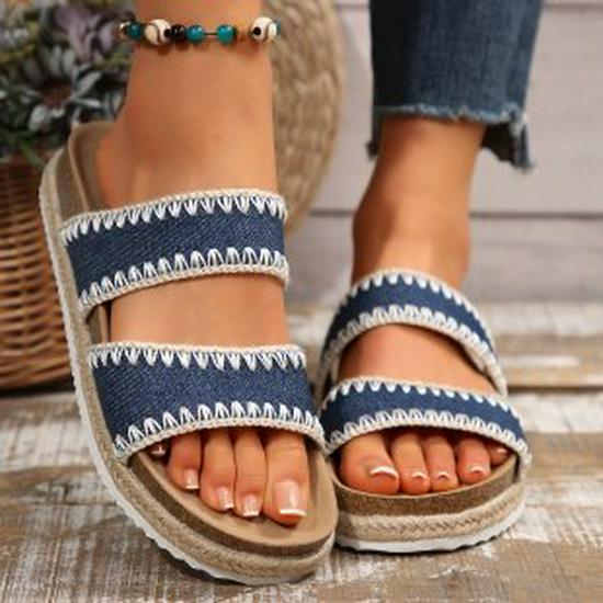 Women's Cross-Strap Thick-Soled Sandals - Summer 2026, Fabric Surface, Flat-Soled Beach Slippers for Outdoor Wear.