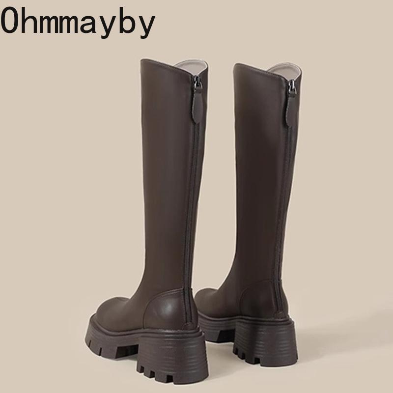 Retro Punk Women Knee High Top Fashion Platform Thick Heel Ladies Concise Knight Long Botas De Mujer