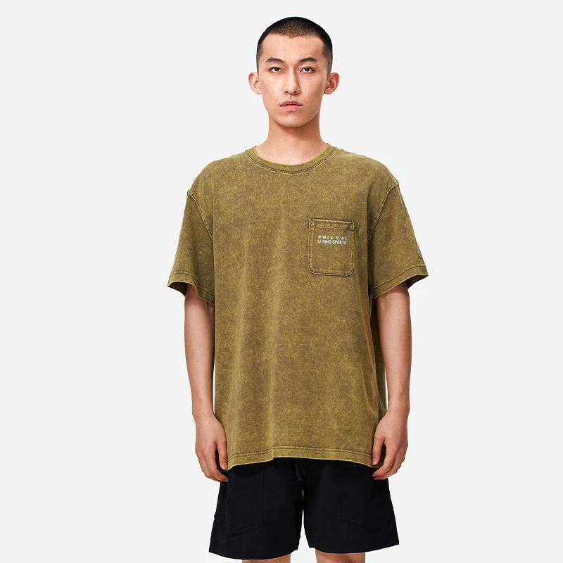 Li-Ning Loose Casual Short Sleeve T-Shirt With Geometric Pattern Print And Back Pocket Unisex Tops Olive-Green AHSS161-4