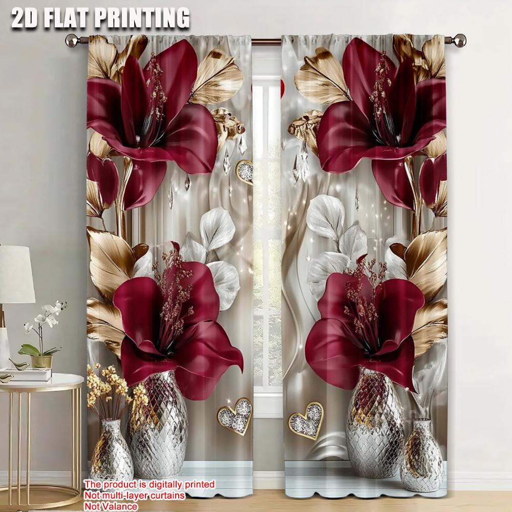 

Drapes Flower Polyester Festive Holiday Use All Occasions Curtains Blackout Made Of W100*H70(CM)-Grommet top&2PCS