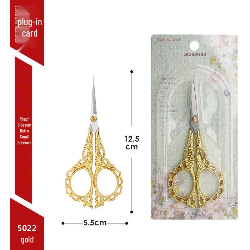 Peach Blossom Retro Pointed Tip Stainless Steel Scissors for Embroidery, Yarn, Paper - Ideal for Home, Office, and Crafts.