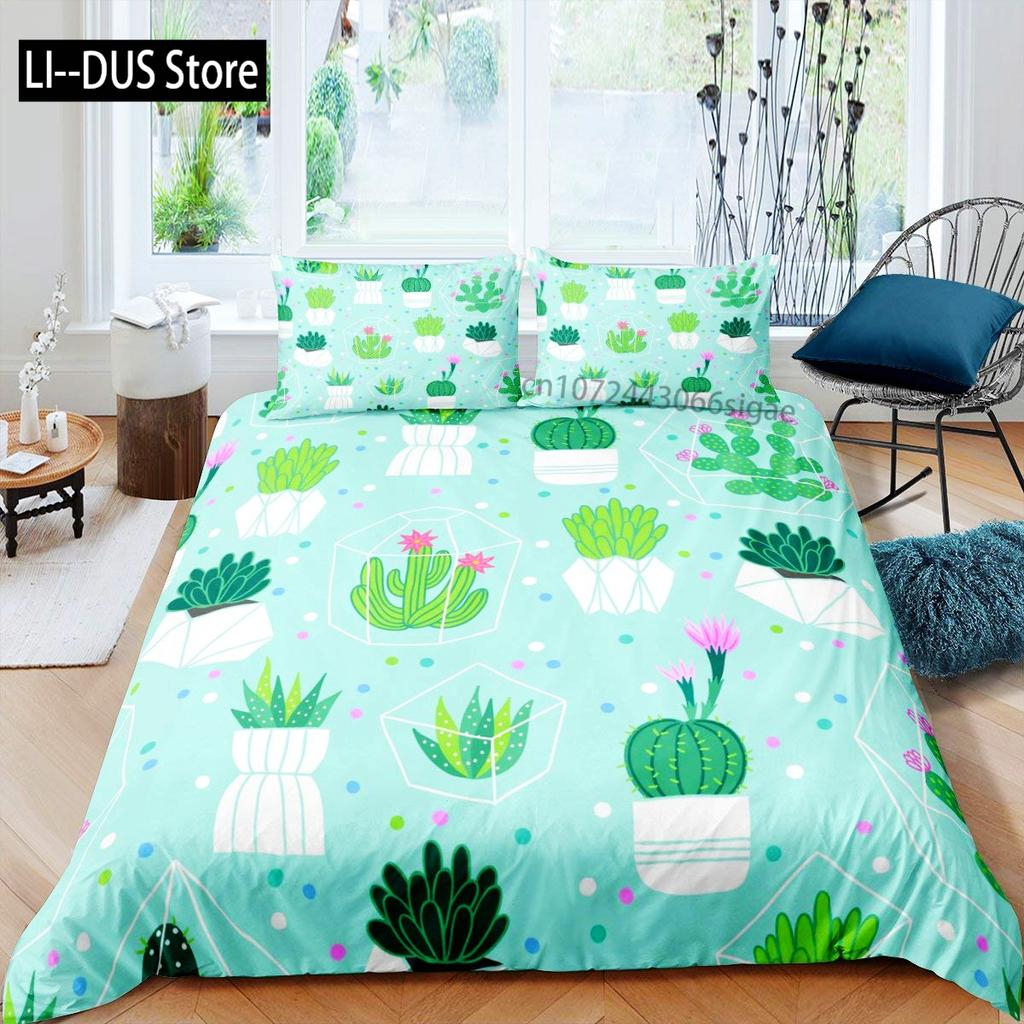 Cute Cactus Duvet Cover Bedding Set Comforter Cover for Children Girls Room Decor Boho Animal Quilt Cover Queen King Full Size