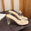 Thick Heel Crystal Heel Fashion Sandals 2025 Summer New Internet Celebrity Word with Transparent Thick Heel Cool Slippers Women's Wear