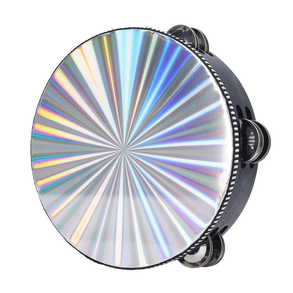 Radiant Tambourine Reflective Clear Crisp Sound Double Row Bell Drum Hand Percussion Instrument 8 Inch