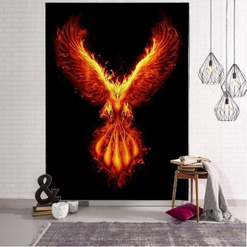 Tapestry fire phoenix flying bird home 75x100 чёрный