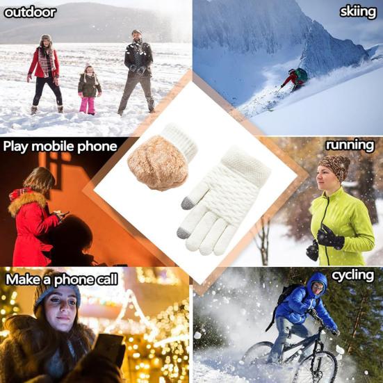 1 Pair Winter Gloves Double-layer Thickened Plush Jacquard Knitted Five Fingers Unisex Anti-slip Cold Weather Driving Golfing Skiing Skating Gloves