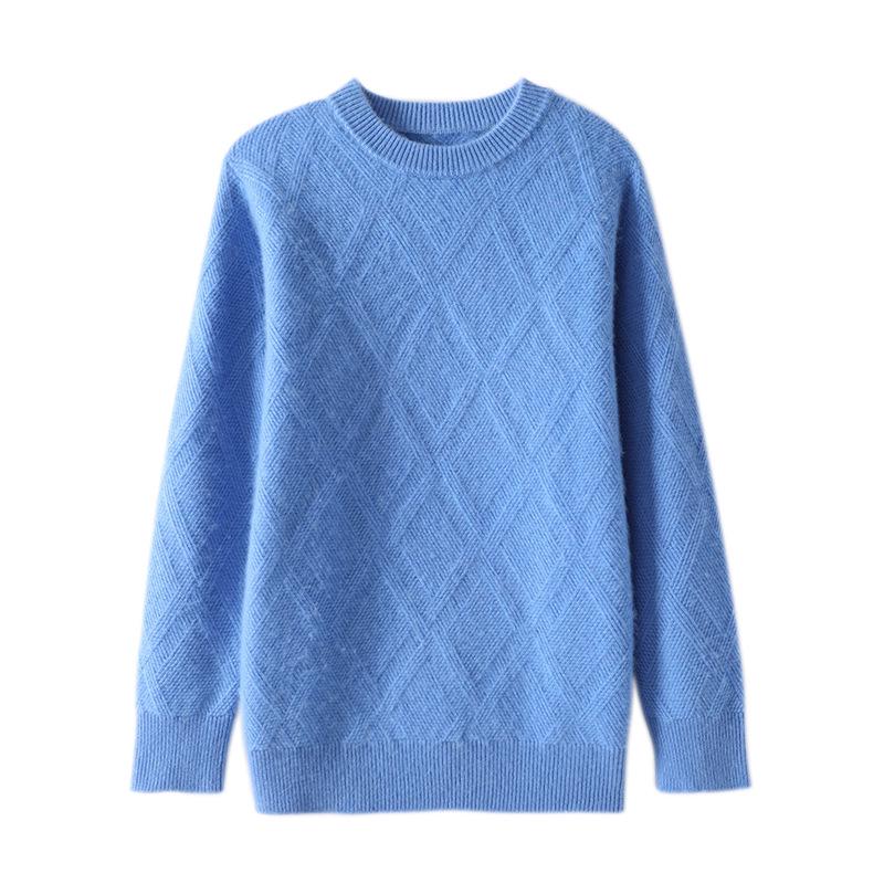 Men's Autumn/Winter Wool Jacquard Sweater, Hong Kong Style, Long Sleeve, Casual Korean Crew Neck, Plus Size Youth Pullover