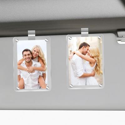 2Pcs Car Picture Holder, Acrylic Magnetic Personalized Photo Holder Car Accessories Car Photo Holder Car Visor Clip, Personalized Car Picture Frame,