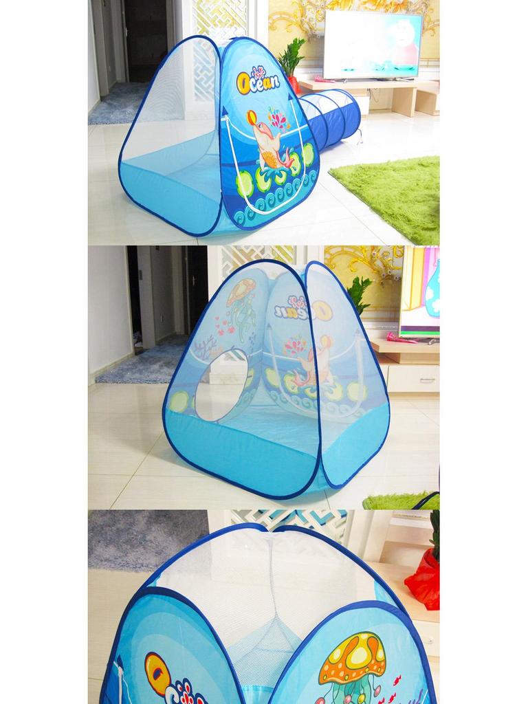 Ocean Adventure Kids Tent Set - Indoor Playhouse & Crawling Tunnel with Foldable Basketball and Ball Pit