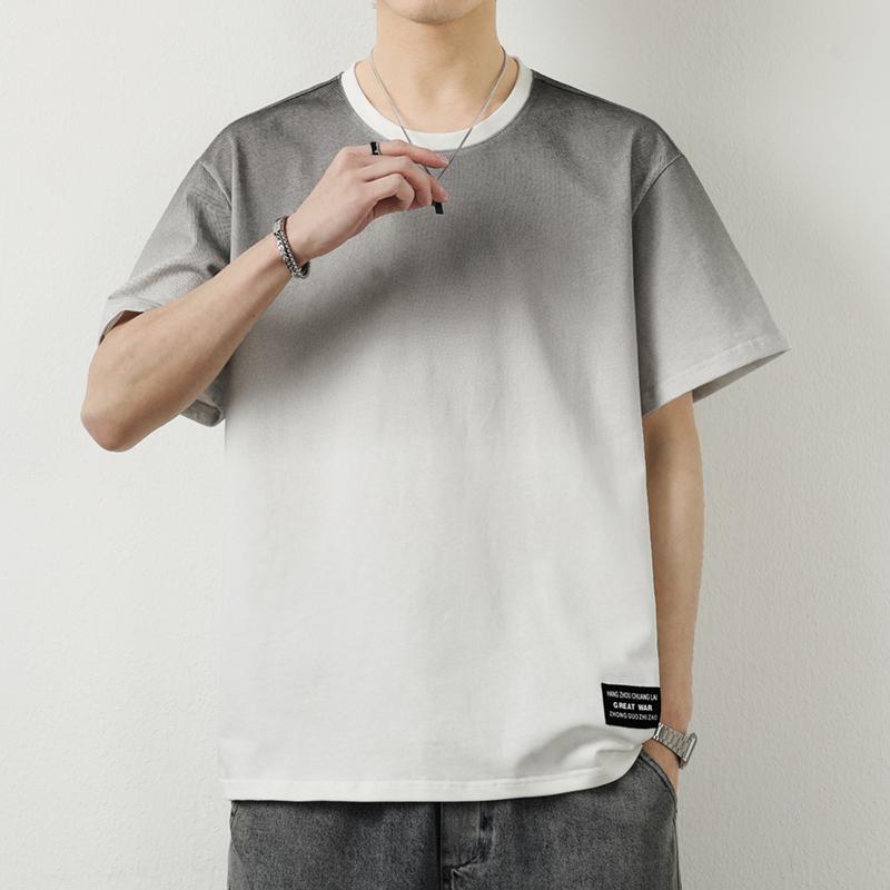 Men's Gradient Crew Neck T-Shirt - Casual Short Sleeve Top