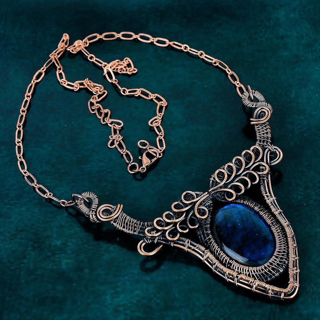 Labradorite necklace copper wire wrapped jewelry natural gemstone ooak necklace handmade fancy jewelry copper wire necklace anniversary gift