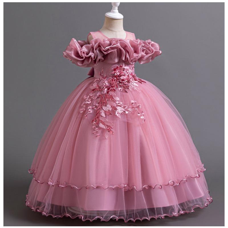 Girls Kids Princess Long Tulle Dress Birthday Party Formal Occasion Dress