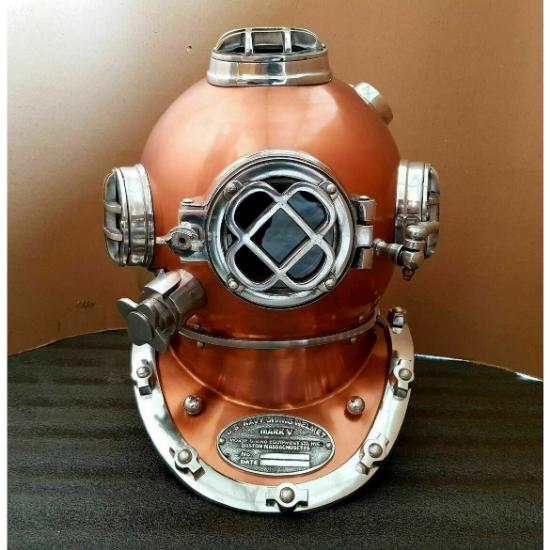 Vintage Boston Diving Helmet U.S Navy Mark V Scuba Antique Divers Helmet Replica Full Size 18 Inch Home Decor, Birthday Gift Item