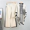 Lässiges Set Damen Herbstmode Langarm Strickshirt Schal Lässige Weitbeinige Hose 3-teiliges Set