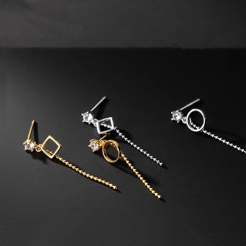 Fashion Jewelry 925 Sterling Silver Geometric Asymmetric Stud Earrings for Women Long Chain Tassel Earring Piercing Jewelry