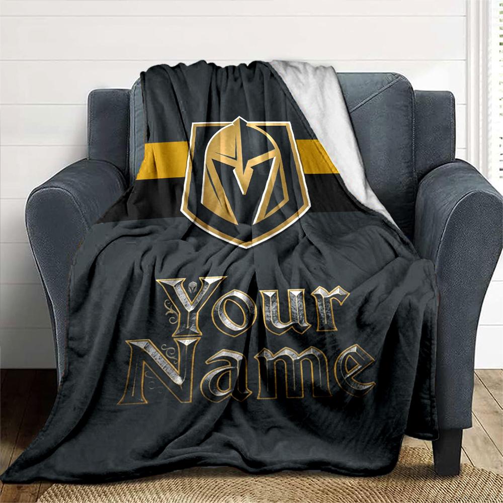 Name Custom Vegas Golden Knights Logo Print Flannel Blanket High Quality Warm Comfortable Cover for All Seasons Perfect for Gifts Home Decor