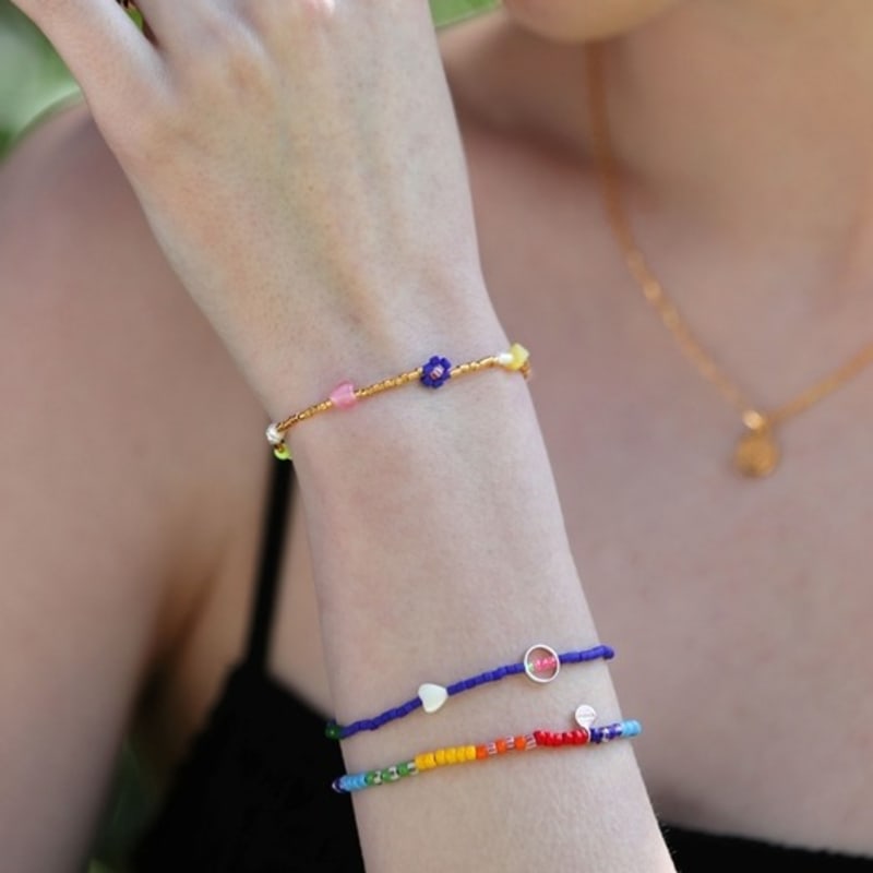 BONBEAU Color Flower Gold Beads Bracelet Freshwater Pearl Gold Bead Flower Bracelet 3 Colors