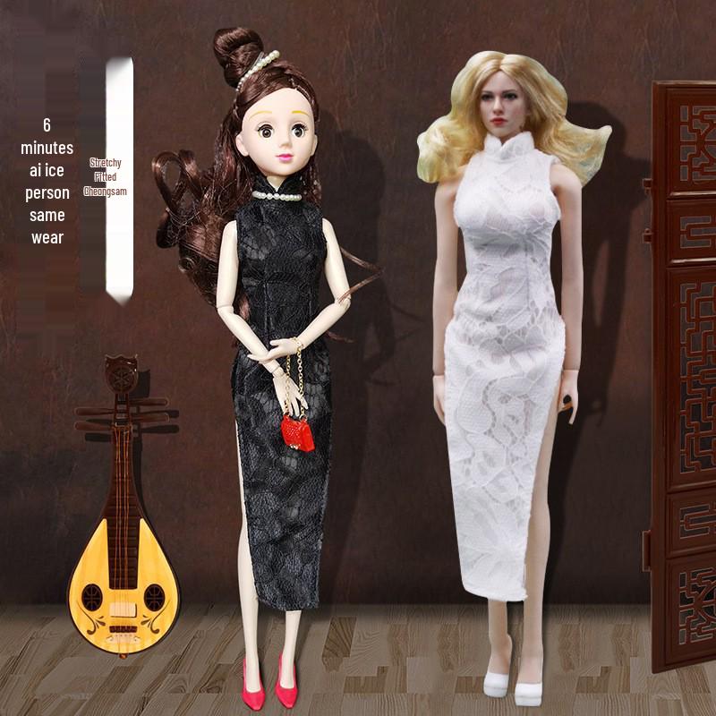 30cm Silicone Doll Cheongsam Costume: Elastic Soldier Dress-Up Outfit for 6-Point Dolls