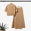 ZANZEA Women Short Sleeve Blouse and Long Skirts Summer Two Piece Suit Sets