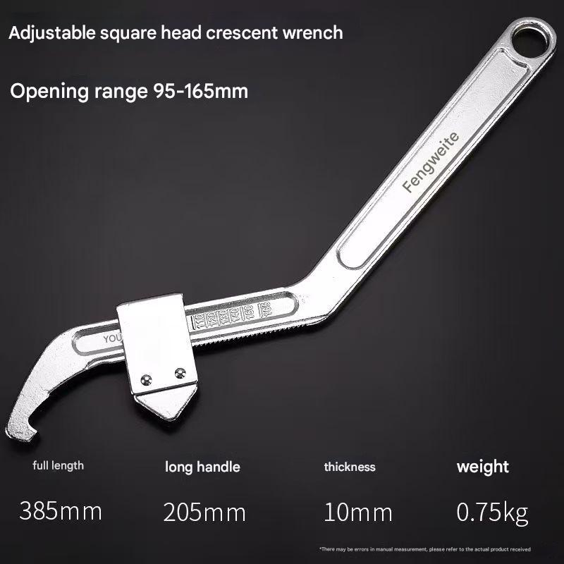 Adjustable Crescent Hook Wrench - Cr-V Steel, Round & Square Heads, HRC35-43, Industrial-Grade for Home & Professional Use