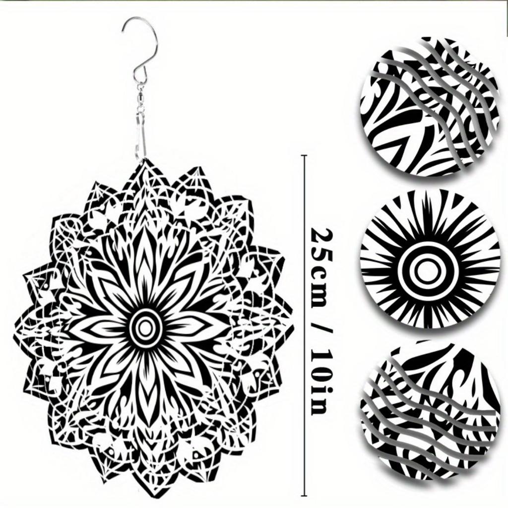 10 Inch Black and White Mandala Wind Spinner Metal Garden Art for Outdoor Decor Patio Porch Balcony Indoor Decor No Electricity Needed