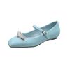 Square Toe French Pearl One Buckle Strap Low Heel Mary Jane Women's Shoes with Skirt Light Mouth Soft Sole Single Shoes